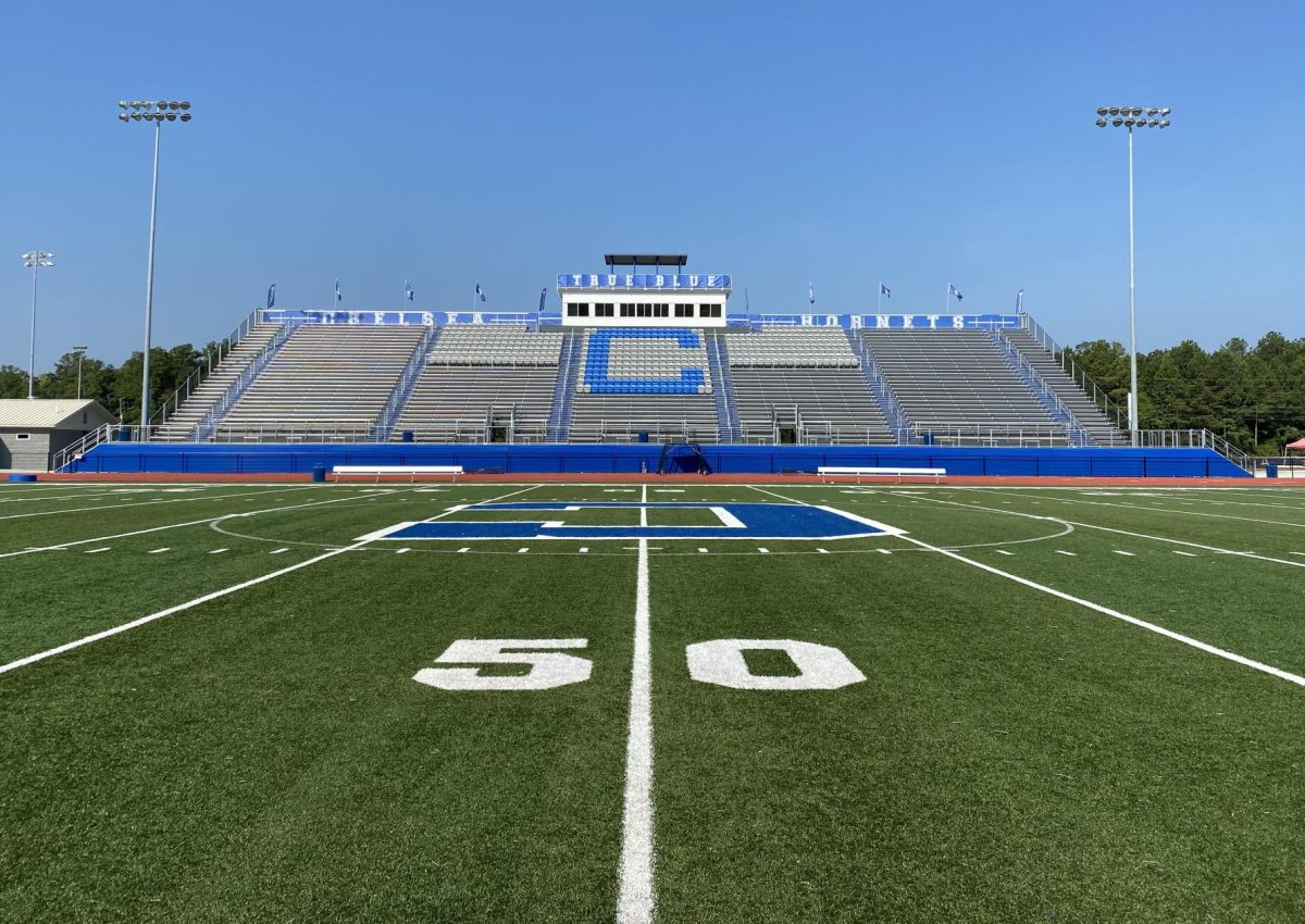 Picture of the new football stands. 