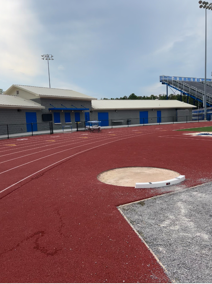 View of locker rooms and concession stands. 